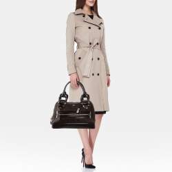 Pre Owned Burberry Dark Brown Quilted Nylon and Leather Westbury Satchel