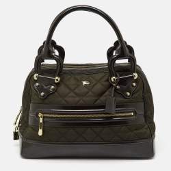 Pre Owned Burberry Dark Brown Quilted Nylon and Leather Westbury Satchel