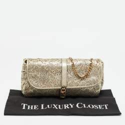 Pre Owned Burberry Gold Laser Cut Leather Theia Chain Clutch