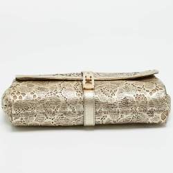 Pre Owned Burberry Gold Laser Cut Leather Theia Chain Clutch