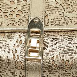 Pre Owned Burberry Gold Laser Cut Leather Theia Chain Clutch