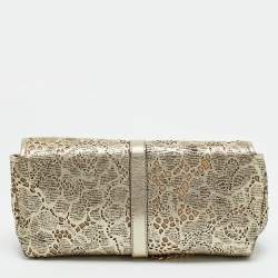 Pre Owned Burberry Gold Laser Cut Leather Theia Chain Clutch