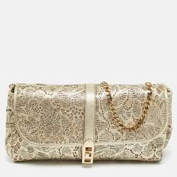 Pre Owned Burberry Gold Laser Cut Leather Theia Chain Clutch