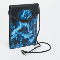 Pre Owned Burberry Blue/Black Water Camo Print Leather Pocket Phone Pouch Crossbody Bag