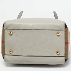 Pre Owned Burberry Grey/Beige House Check Canvas and Leather Canterbury Tote