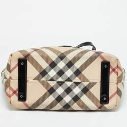 Pre Owned Burberry Beige/Black Supernova Check Coated Canvas and Patent Leather Nickie Tote