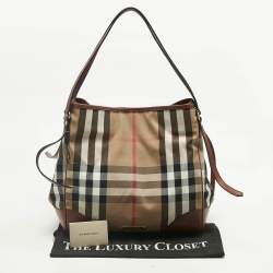Pre Owned Burberry Brown/Beige House Check Canvas and Leather Canterbury Tote