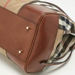 Pre Owned Burberry Brown/Beige House Check Canvas and Leather Canterbury Tote