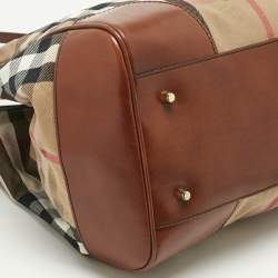 Pre Owned Burberry Brown/Beige House Check Canvas and Leather Canterbury Tote