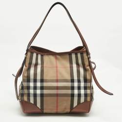 Pre Owned Burberry Brown/Beige House Check Canvas and Leather Canterbury Tote