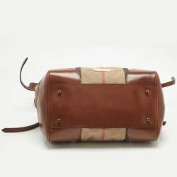 Pre Owned Burberry Brown/Beige House Check Canvas and Leather Canterbury Tote