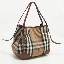 Pre Owned Burberry Brown/Beige House Check Canvas and Leather Canterbury Tote