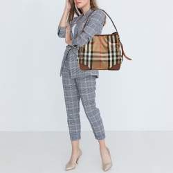 Pre Owned Burberry Brown/Beige House Check Canvas and Leather Canterbury Tote