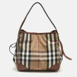 Pre Owned Burberry Brown/Beige House Check Canvas and Leather Canterbury Tote