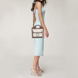 Pre Owned Burberry Brown/Cream Leather and Canvas Mini Pocket Tote