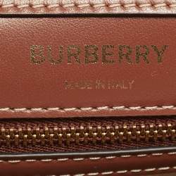 Pre Owned Burberry Brown/Cream Leather and Canvas Mini Pocket Tote