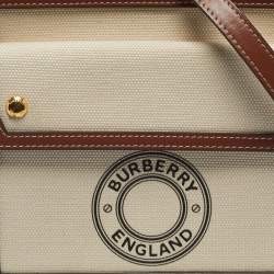 Pre Owned Burberry Brown/Cream Leather and Canvas Mini Pocket Tote