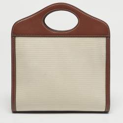 Pre Owned Burberry Brown/Cream Leather and Canvas Mini Pocket Tote