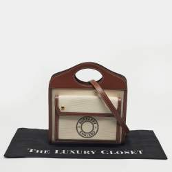 Pre Owned Burberry Brown/Cream Leather and Canvas Mini Pocket Tote