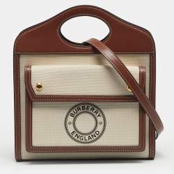 Pre Owned Burberry Brown/Cream Leather and Canvas Mini Pocket Tote