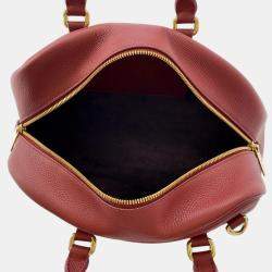 Pre Owned Burberry Shield Twin Bowling Bag Red Leather Size Small