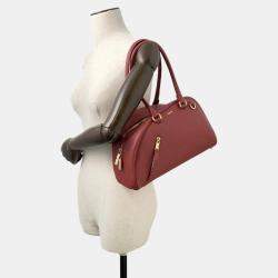 Pre Owned Burberry Shield Twin Bowling Bag Red Leather Size Small