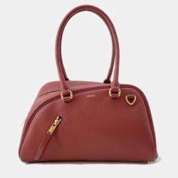 Pre Owned Burberry Shield Twin Bowling Bag Red Leather Size Small