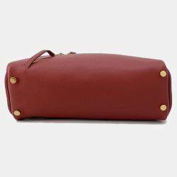 Pre Owned Burberry Shield Twin Bowling Bag Red Leather Size Small