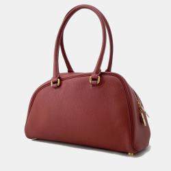 Pre Owned Burberry Shield Twin Bowling Bag Red Leather Size Small