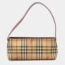 Pre Owned Burberry Beige/Brown Haymarket Check Coated Canvas Shoulder Bag