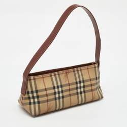 Pre Owned Burberry Beige/Brown Haymarket Check Coated Canvas Shoulder Bag