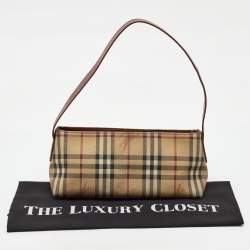 Pre Owned Burberry Beige/Brown Haymarket Check Coated Canvas Shoulder Bag