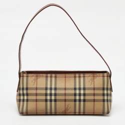 Pre Owned Burberry Beige/Brown Haymarket Check Coated Canvas Shoulder Bag