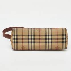 Pre Owned Burberry Beige/Brown Haymarket Check Coated Canvas Shoulder Bag