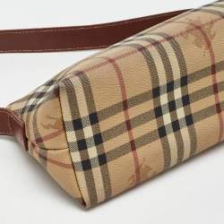 Pre Owned Burberry Beige/Brown Haymarket Check Coated Canvas Shoulder Bag