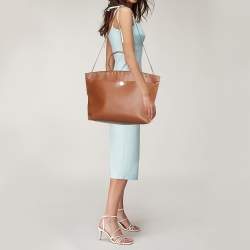 Pre Owned Burberry Brown Leather Studded Society Top Handle Bag