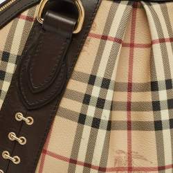 Pre Owned Burberry Brown/Beige Haymarket Check Coated Canvas and Leather Thornley Bag