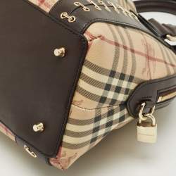 Pre Owned Burberry Brown/Beige Haymarket Check Coated Canvas and Leather Thornley Bag