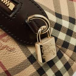 Pre Owned Burberry Brown/Beige Haymarket Check Coated Canvas and Leather Thornley Bag