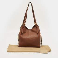 Pre Owned Burberry Brown/Beige House Check Fabric and Leather Small Canterbury Tote