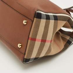 Pre Owned Burberry Brown/Beige House Check Fabric and Leather Small Canterbury Tote