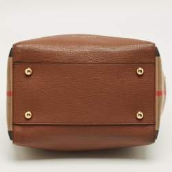 Pre Owned Burberry Brown/Beige House Check Fabric and Leather Small Canterbury Tote