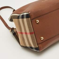 Pre Owned Burberry Brown/Beige House Check Fabric and Leather Small Canterbury Tote