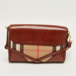 Pre Owned Burberry Brown/Beige House Check Fabric and Leather Abbott Shoulder Bag