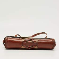 Pre Owned Burberry Brown/Beige House Check Fabric and Leather Abbott Shoulder Bag