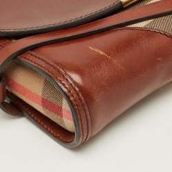 Pre Owned Burberry Brown/Beige House Check Fabric and Leather Abbott Shoulder Bag