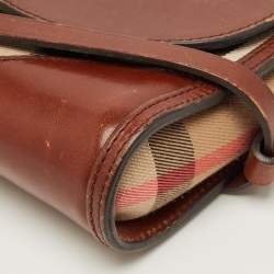 Pre Owned Burberry Brown/Beige House Check Fabric and Leather Abbott Shoulder Bag