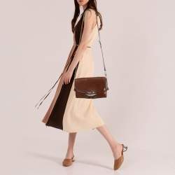 Pre Owned Burberry Brown/Beige House Check Fabric and Leather Abbott Shoulder Bag