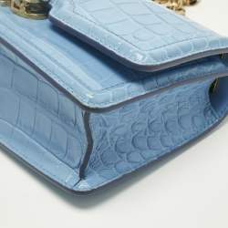 Pre Owned Burberry Light Blue Croc Embossed Leather TB Elongated Chain Bag