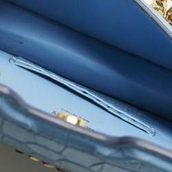 Pre Owned Burberry Light Blue Croc Embossed Leather TB Elongated Chain Bag
